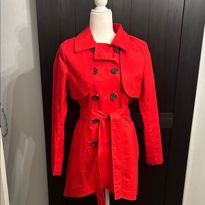 CAbi Bright Red Double-Breasted Trench Coat